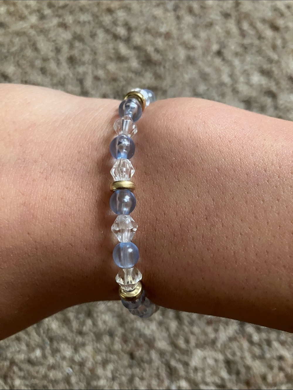Delicate Blue Bead Bracelet with Gold Accents